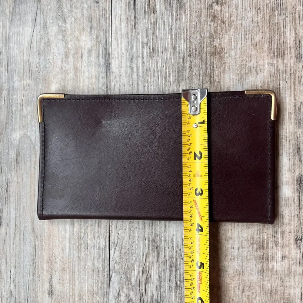 Vintage Hazel Azteca Brown Leather Wallet Gold Corners Slim Case Card Holder